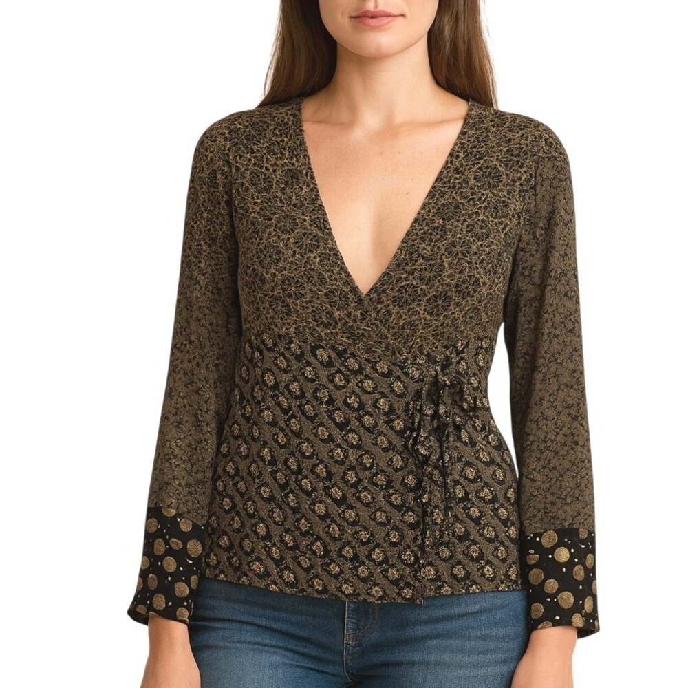 J.‎ Jill Sheer Chiffon Floral Wrap Top Blouse Sz 12